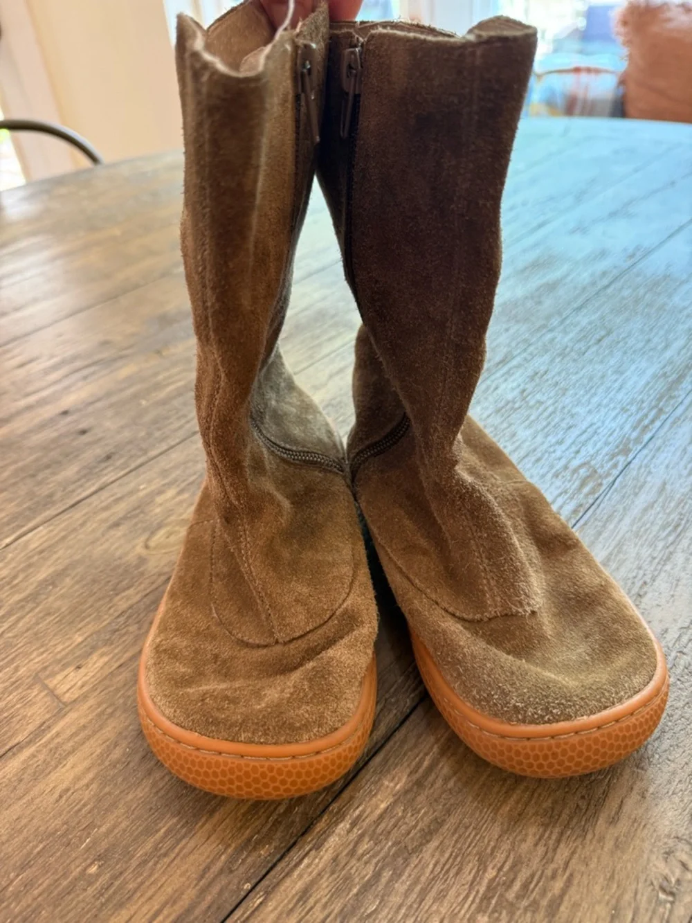Livie & Luca Girls Brown‎ Suede Tall Boots Size 1 Side Zip Button Detail Leather